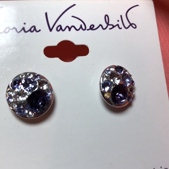 Swarovski Crystal Earrings (set) by Gloria Vanderbilt; purple & clear crystals - Picture 3 of 4
